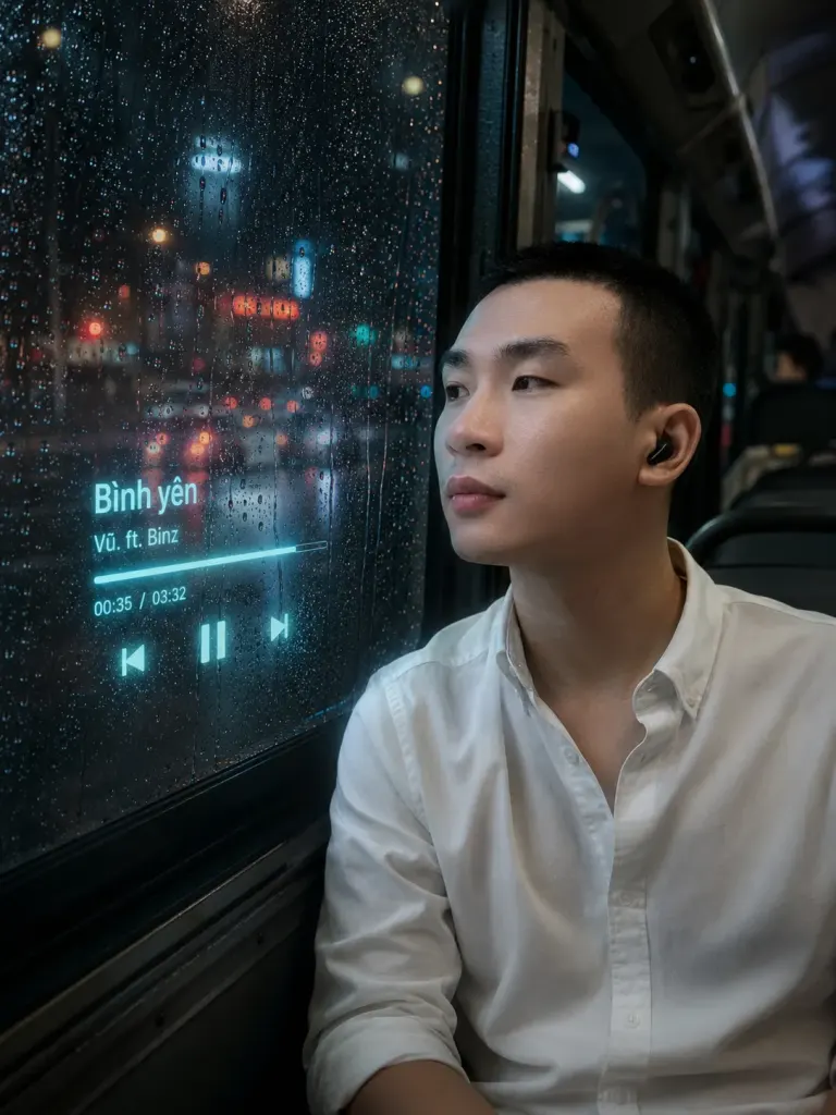 Tạo ảnh chân dung lofi chill trên chuyến xe đêm mưa