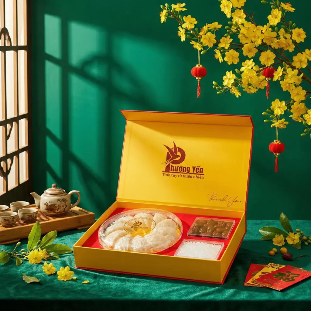 Tạo ảnh quảng cáo sản phẩm phong cách Tết truyền thống sang trọng