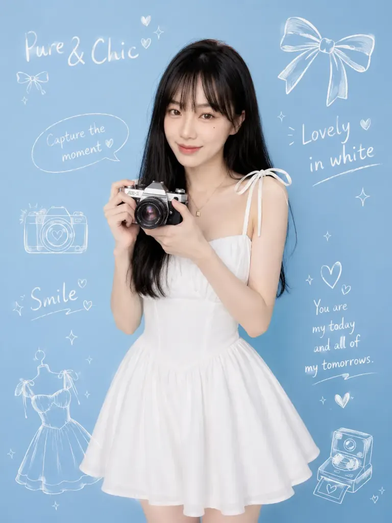 Tạo ảnh chân dung với họa tiết vẽ tay doodle trắng trên nền pastel