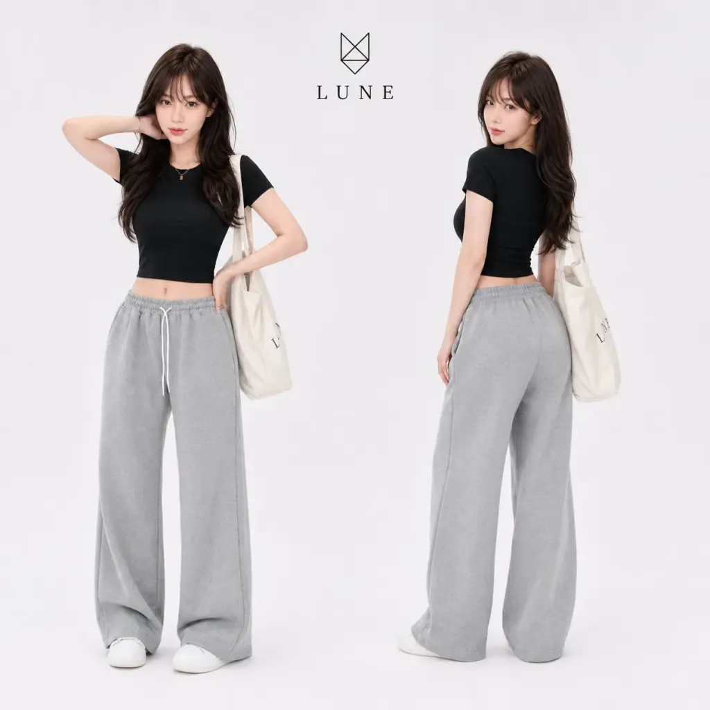 Tạo ảnh lookbook thời trang tối giản với áo thun và quần ống rộng