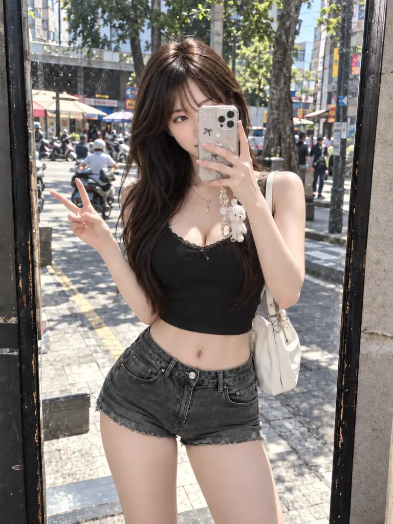 Tạo ảnh outfit dạo phố mùa hè selfie qua gương
